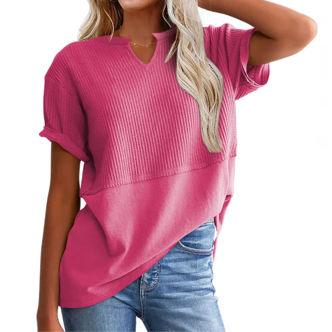GRACIE™ – Top V-Neck in Maglia Waffle Confortevole