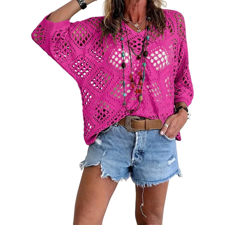 WILLA™ – Top Boho in Maglia all'Uncinetto a Manica A Pipistrello