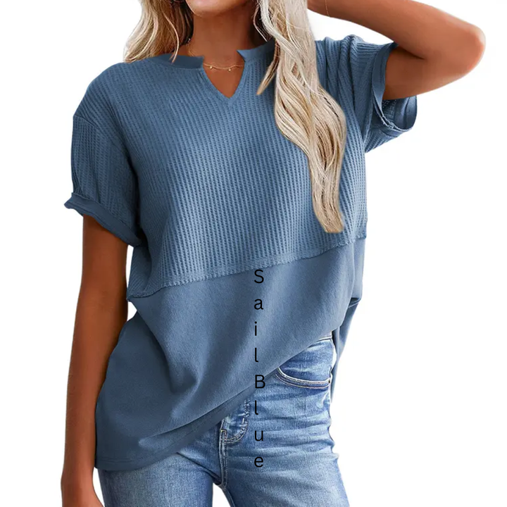 GRACIE™ – Top V-Neck in Maglia Waffle Confortevole
