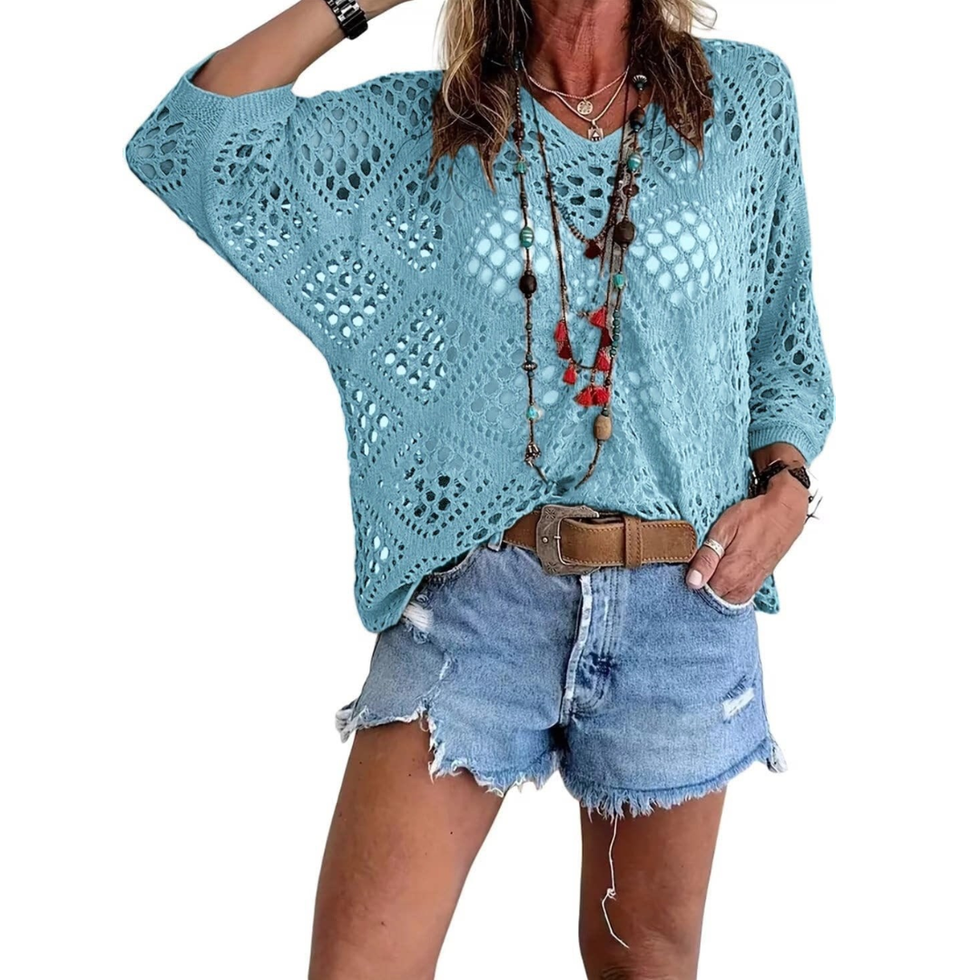 WILLA™ – Top Boho in Maglia all'Uncinetto a Manica A Pipistrello
