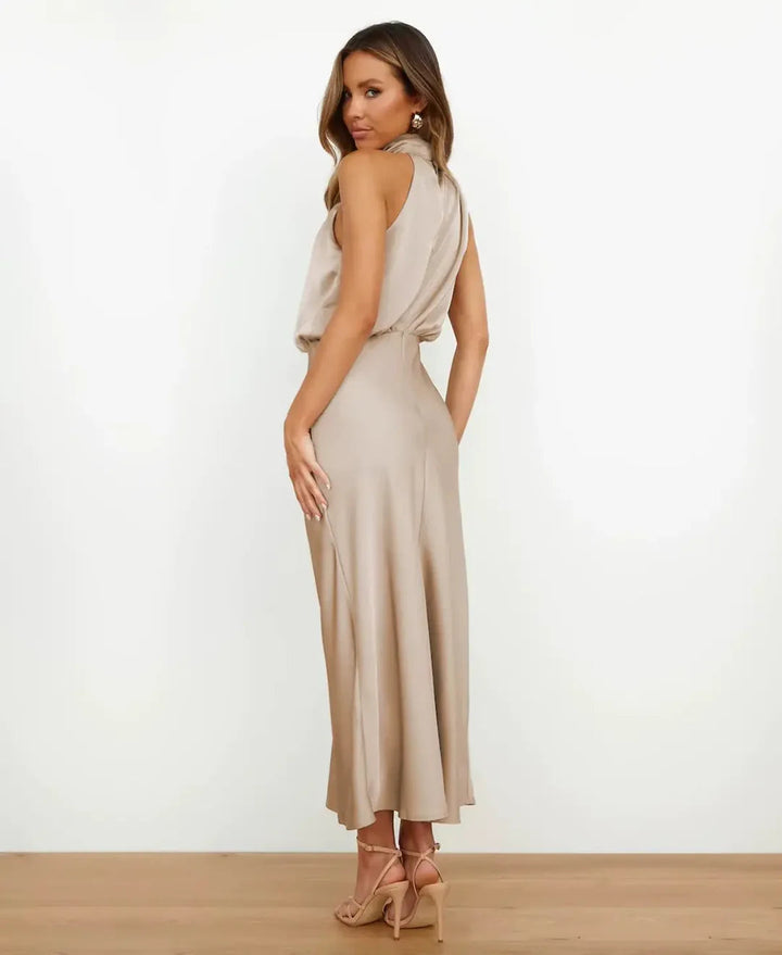 Sophie | Elegante Abito Midi da Donna in Raso Stile Halter Formale