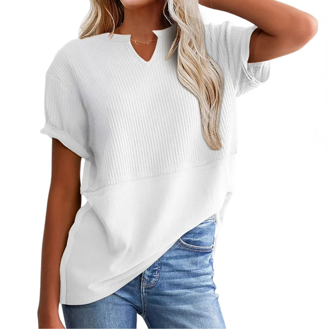 GRACIE™ – Top V-Neck in Maglia Waffle Confortevole