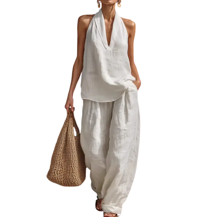 ZURI™ – Set Due Pezzi con Top Halter e Pantaloni a Gamba Larga