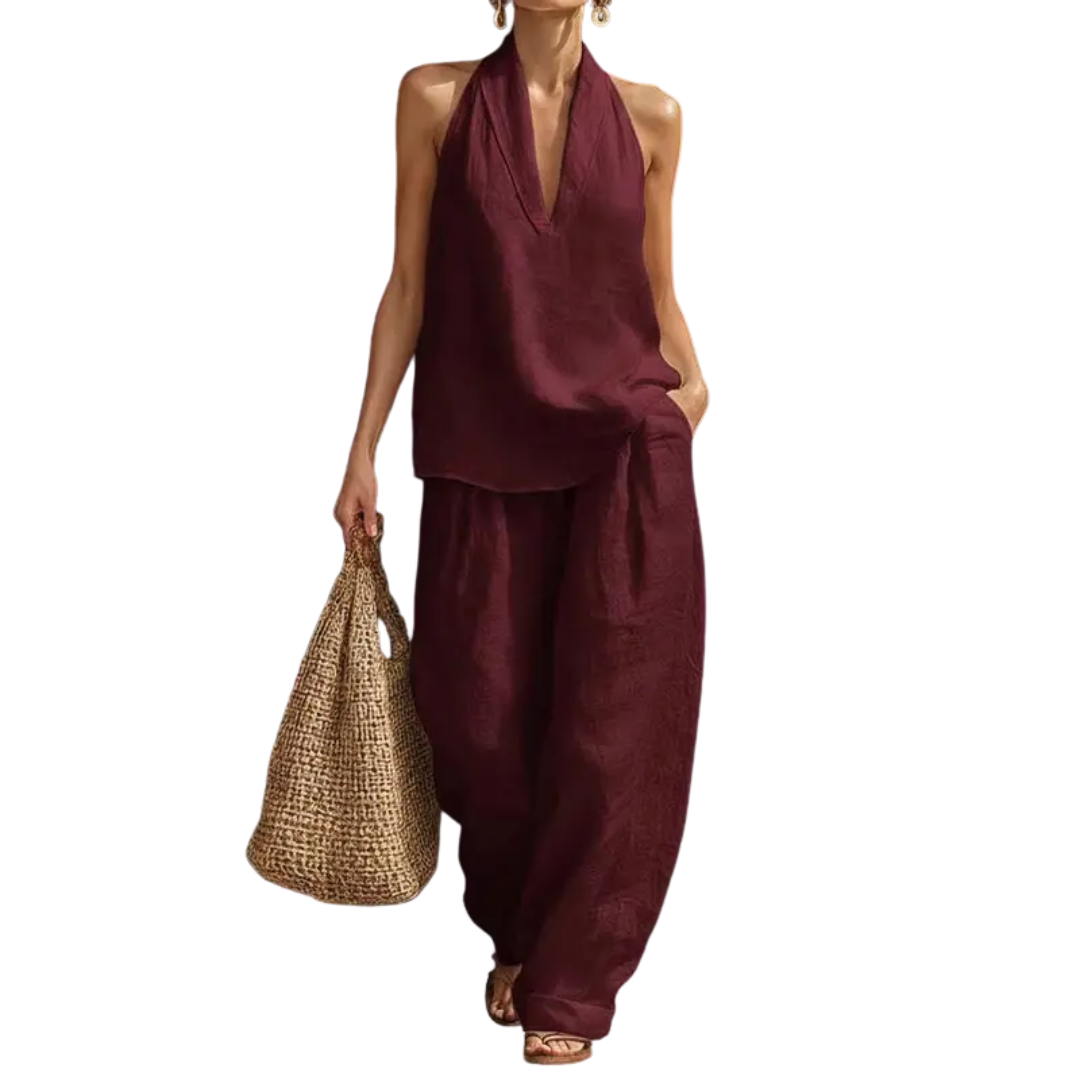ZURI™ – Set Due Pezzi con Top Halter e Pantaloni a Gamba Larga