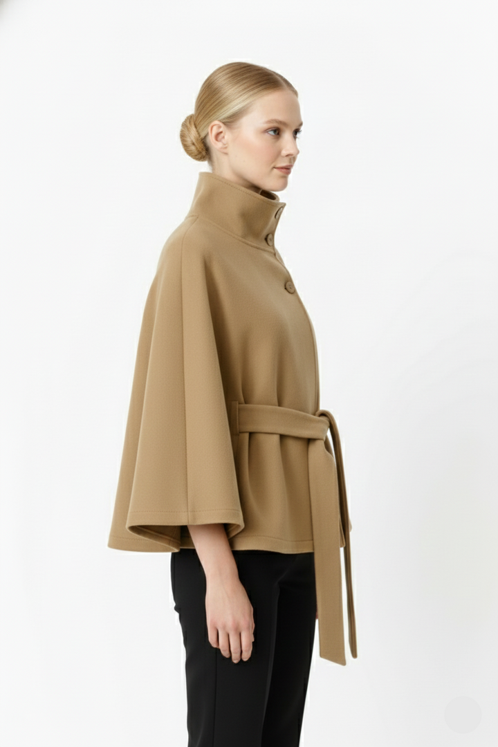 Ivanna Manteau Laine Femme – Col Haut Élégant avec Ceinture Amovible & Coupe Décontractée