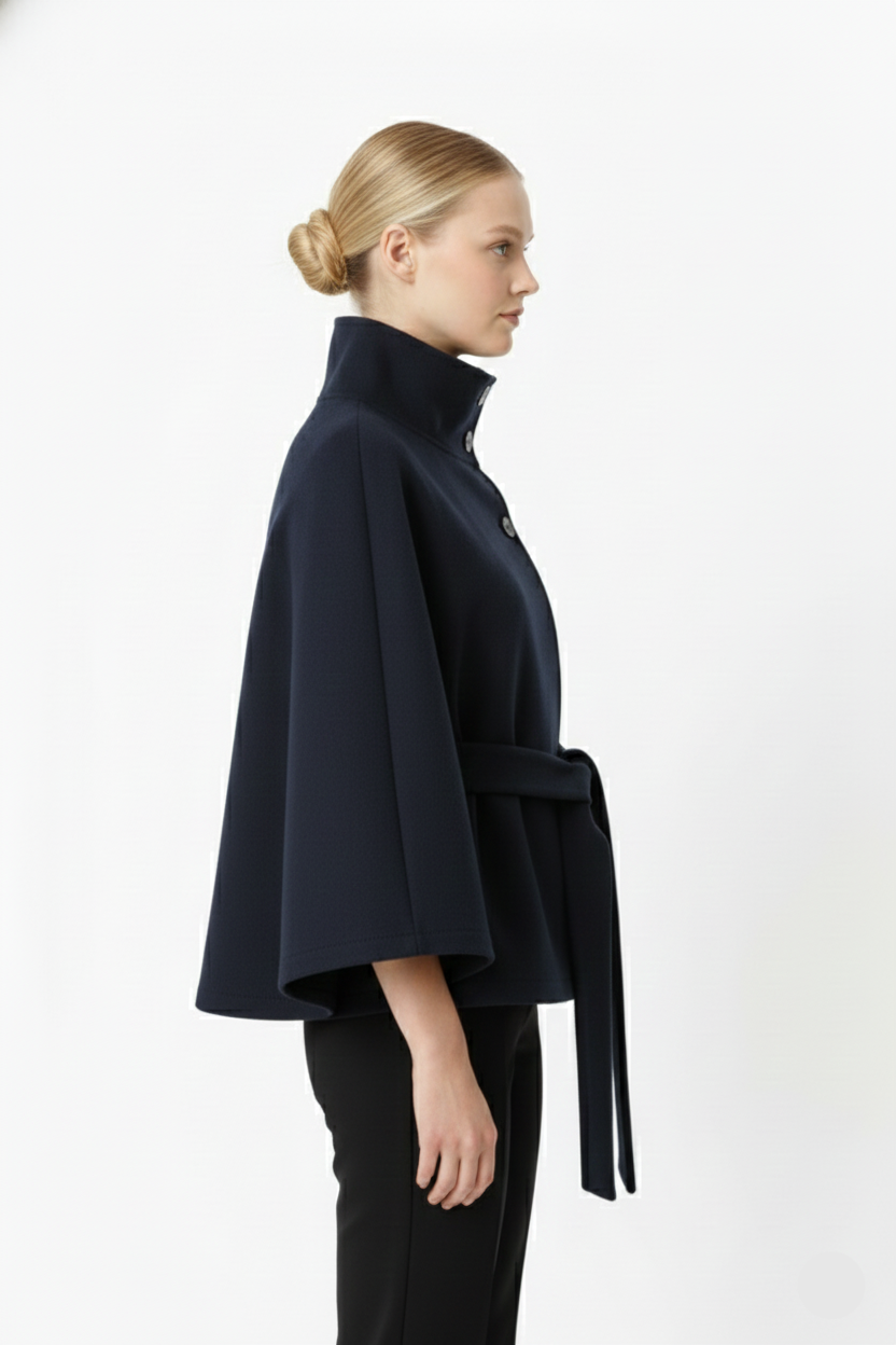 Ivanna Manteau Laine Femme – Col Haut Élégant avec Ceinture Amovible & Coupe Décontractée