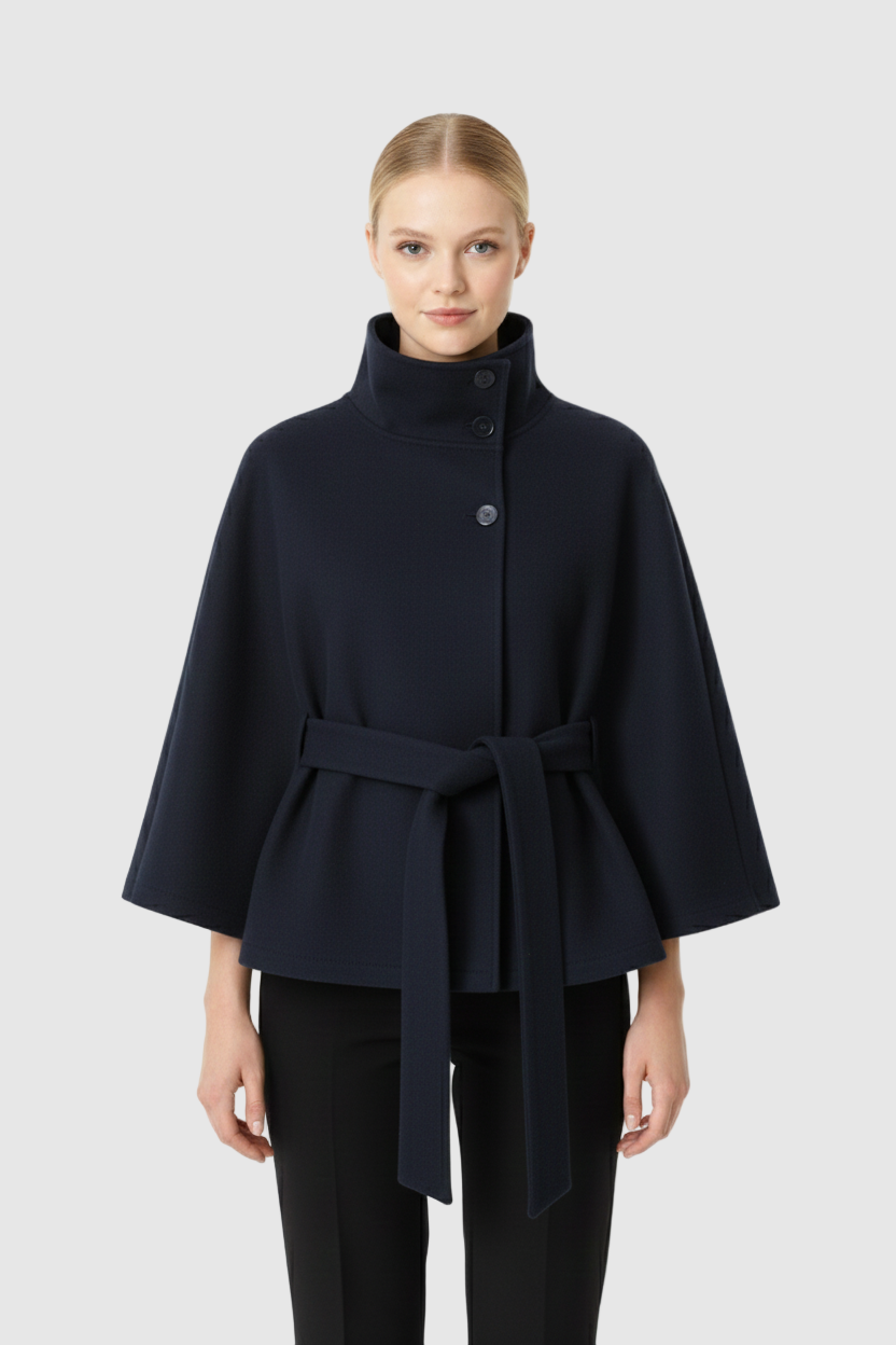 Ivanna Manteau Laine Femme – Col Haut Élégant avec Ceinture Amovible & Coupe Décontractée