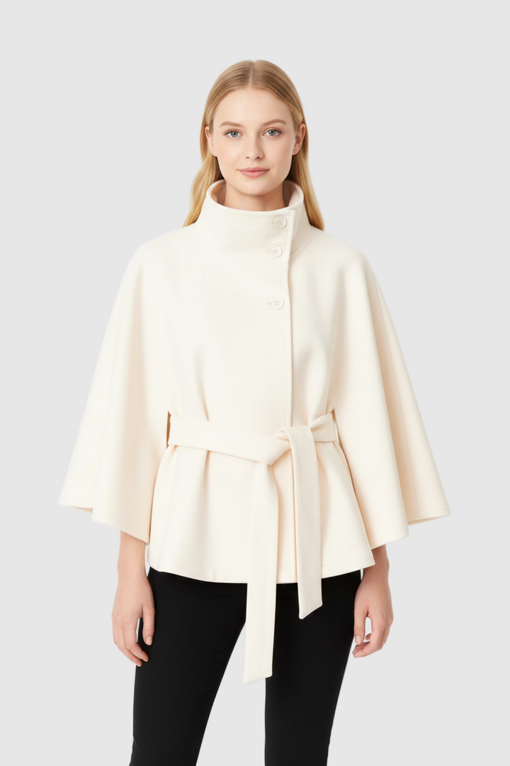 Ivanna Manteau Laine Femme – Col Haut Élégant avec Ceinture Amovible & Coupe Décontractée