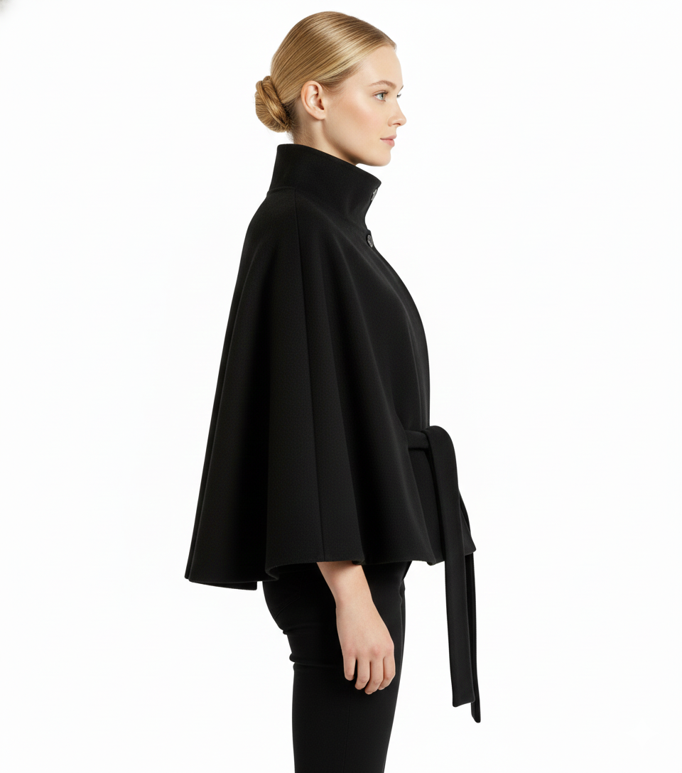Ivanna Manteau Laine Femme – Col Haut Élégant avec Ceinture Amovible & Coupe Décontractée
