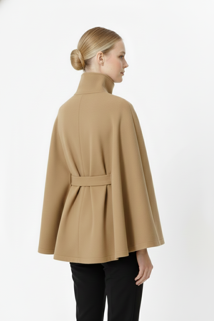 Ivanna Manteau Laine Femme – Col Haut Élégant avec Ceinture Amovible & Coupe Décontractée