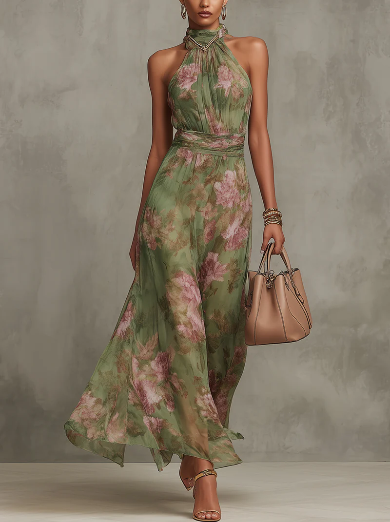Livia | Abito Maxi Halter Floreale