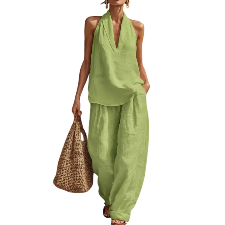 ZURI™ – Set Due Pezzi con Top Halter e Pantaloni a Gamba Larga