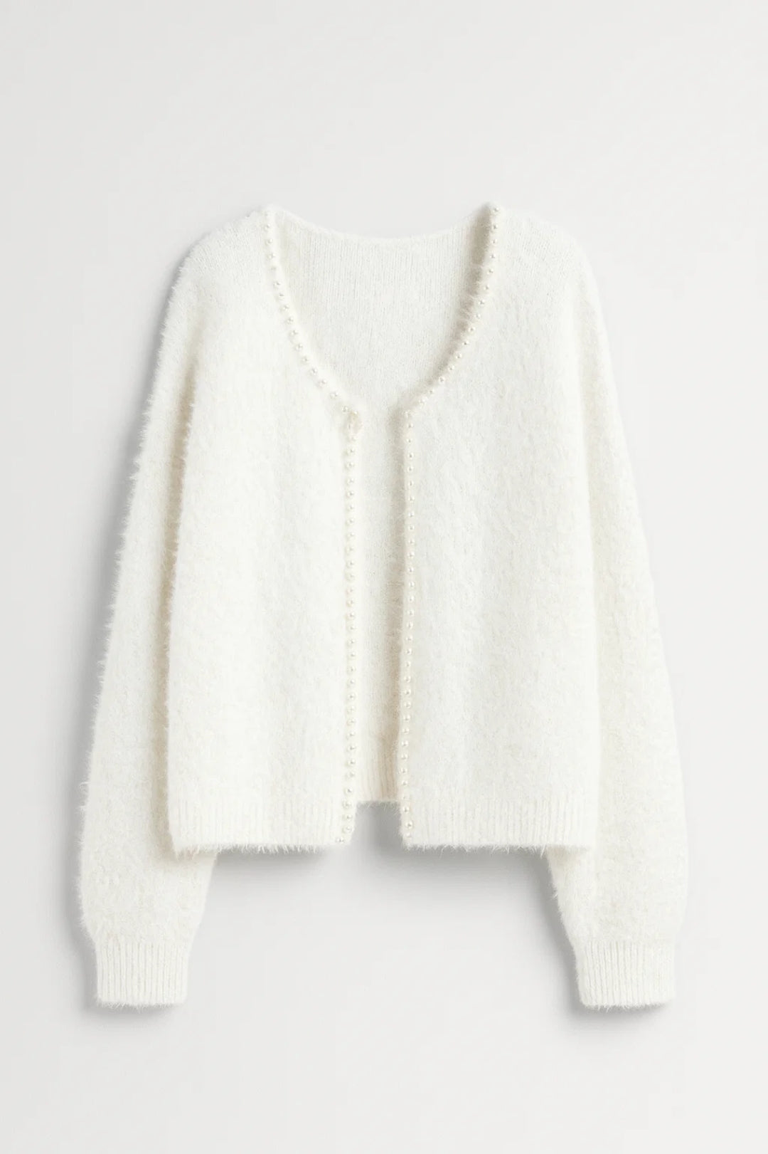 SASKIA | CARDIGAN MORBIDO CON APERTURA FRONTALE E DETTAGLI IN PERLE
