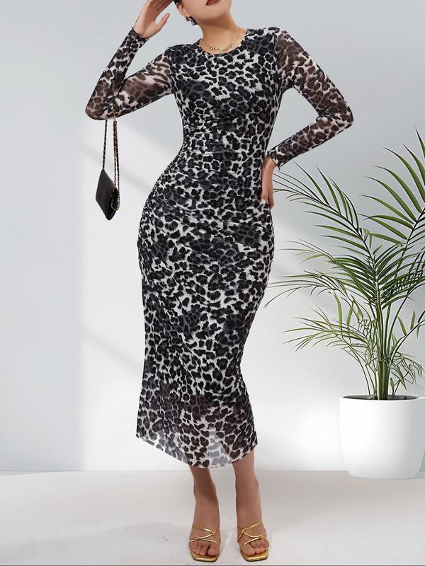 ALIANNA™ - Elegante Abito Bodycon a Stampa Leopardo Arricciato per Feste