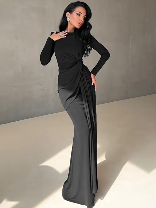 ANNA™ - Abito Bodycon Elegante in Colore Solido con Spalle Imbottite Arricciate