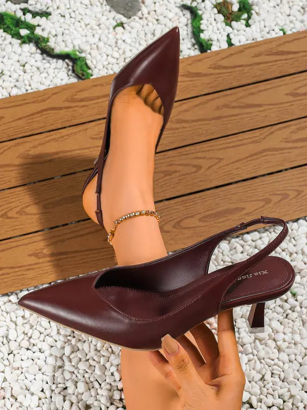 AMIRA™ - Tacchi Slingback in PU Leather per Donna, Semplici e di Colore Unito, con Punta Affilata