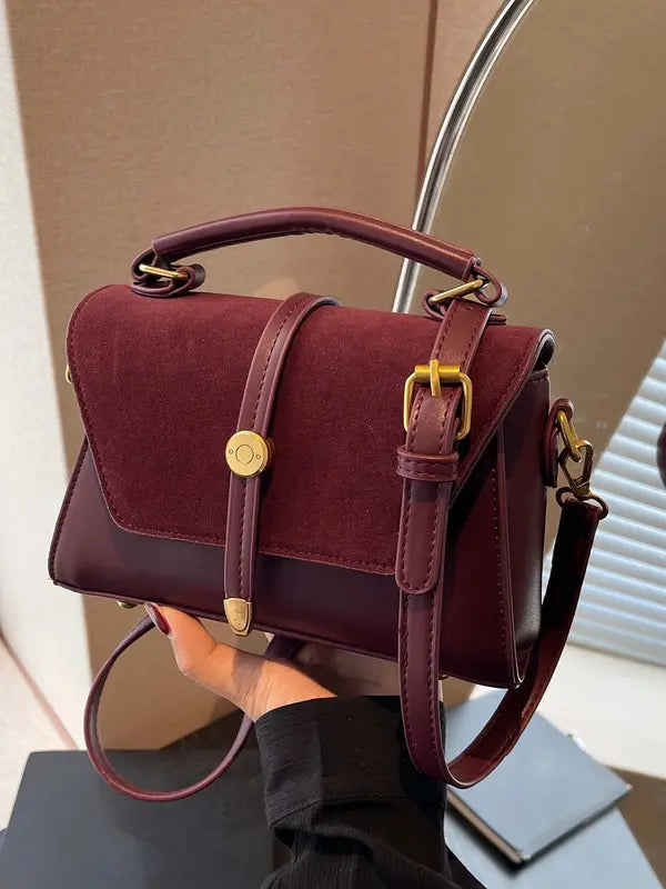 MARLYNN™ - Borsa a Spalla a Croce Quadrata Piccola in Stile Vintage con Cuciture a Contrasto
