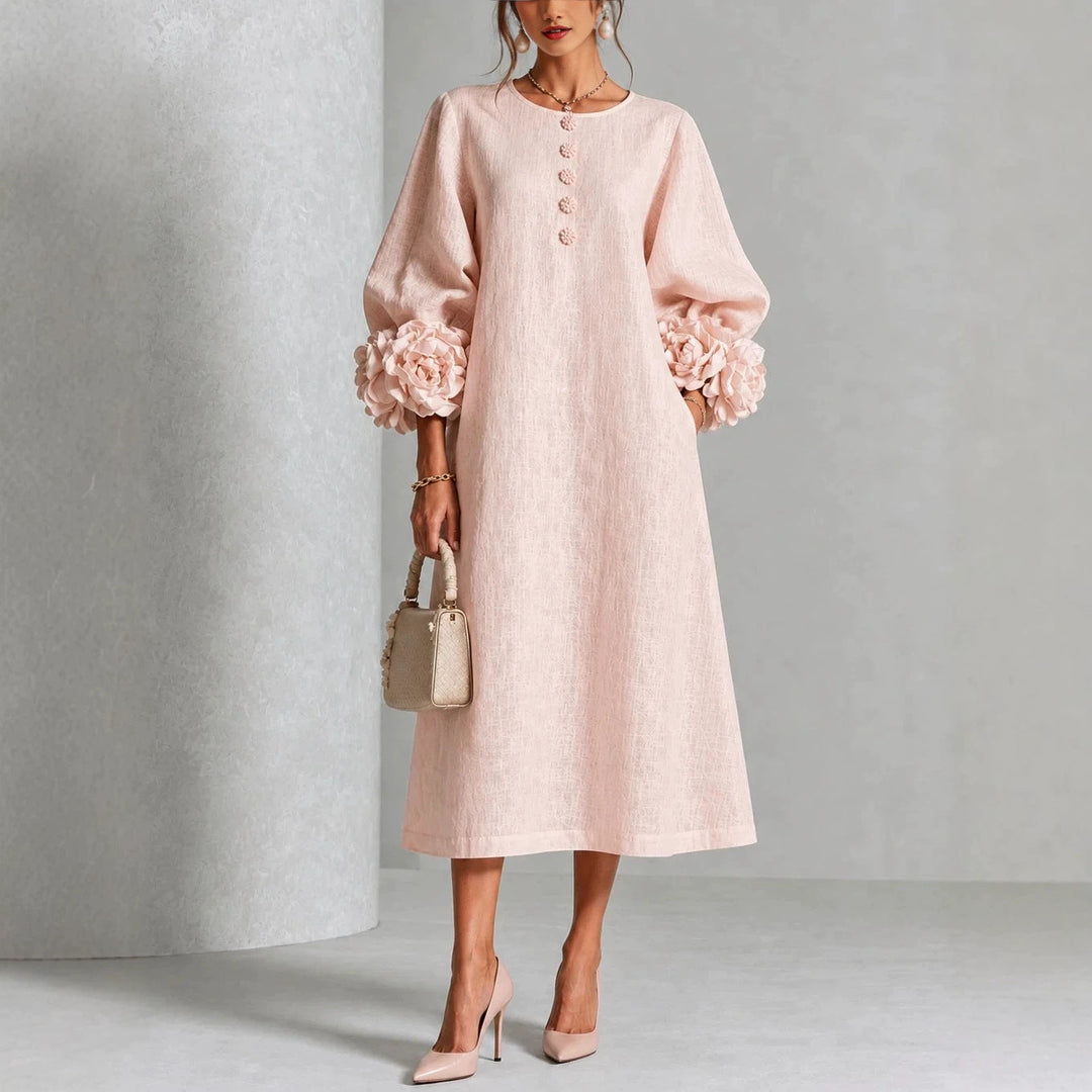 Ivana | Abito Midi con Maniche a Rose