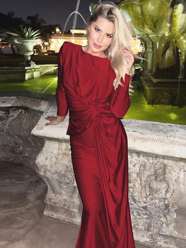 ANNA™ - Abito Bodycon Elegante in Colore Solido con Spalle Imbottite Arricciate