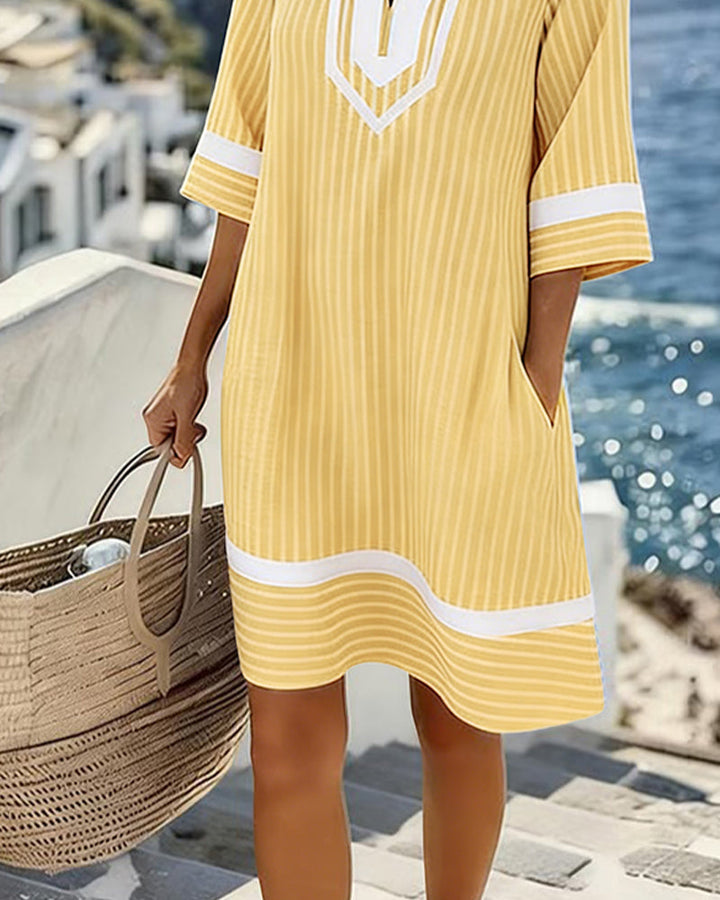 Beatrice | Abito Vintage a Righe con Scollo a V