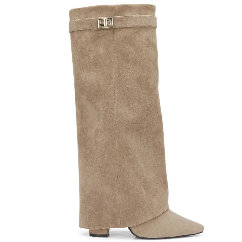 SARAH™ - Stivali con tacco in suede da 4 pollici con fibbia per donne, scarpe eleganti per camminare