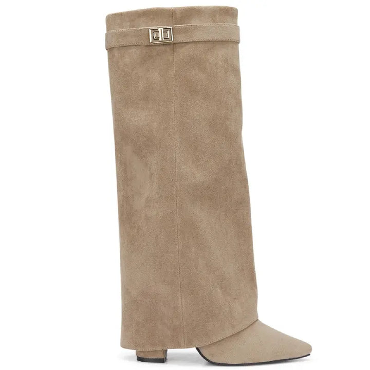 SARAH™ - Stivali con tacco in suede da 4 pollici con fibbia per donne, scarpe eleganti per camminare