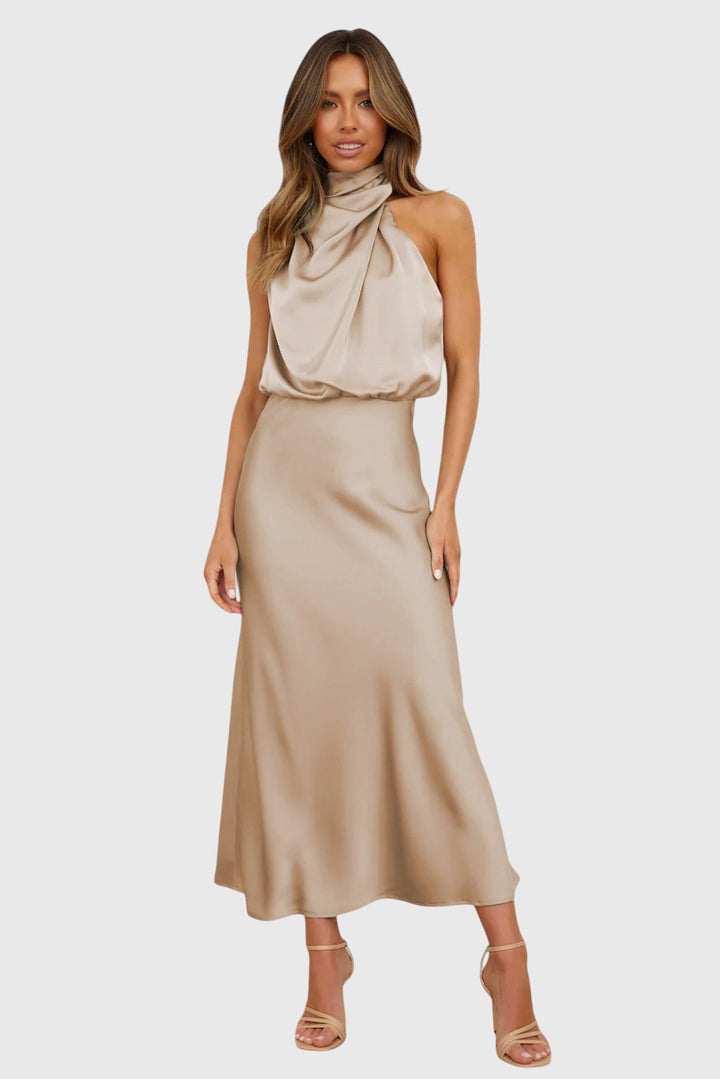 AVA | ABITO HALTER IN SATIN GLAMOUROSO