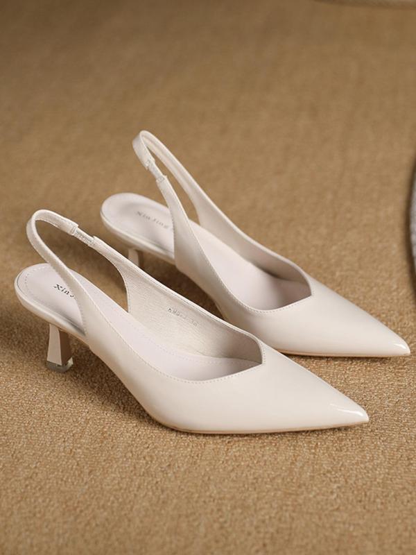 AMIRA™ - Tacchi Slingback in PU Leather per Donna, Semplici e di Colore Unito, con Punta Affilata