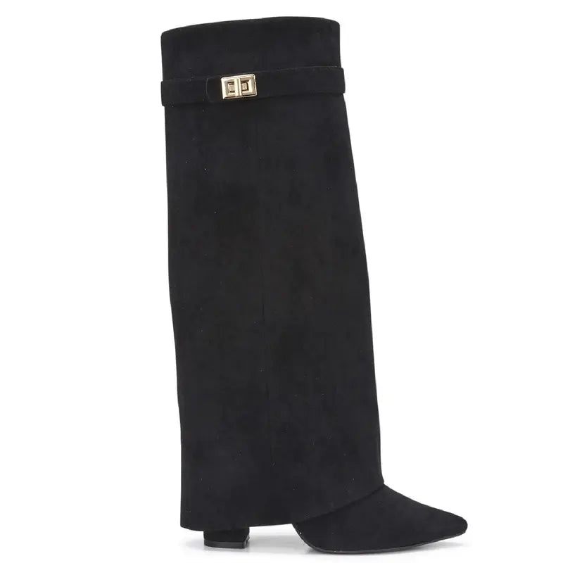 SARAH™ - Stivali con tacco in suede da 4 pollici con fibbia per donne, scarpe eleganti per camminare