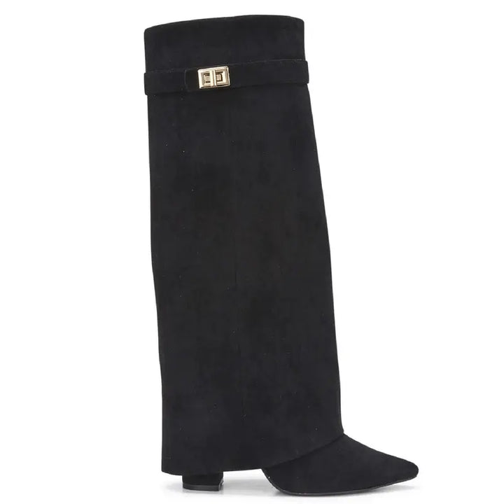 SARAH™ - Stivali con tacco in suede da 4 pollici con fibbia per donne, scarpe eleganti per camminare