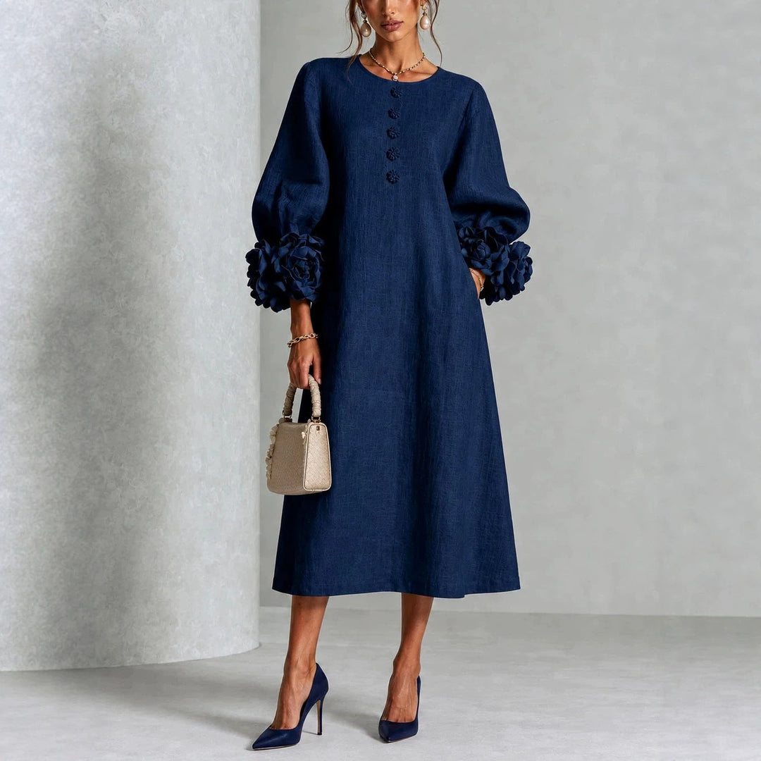 Ivana | Abito Midi con Maniche a Rose