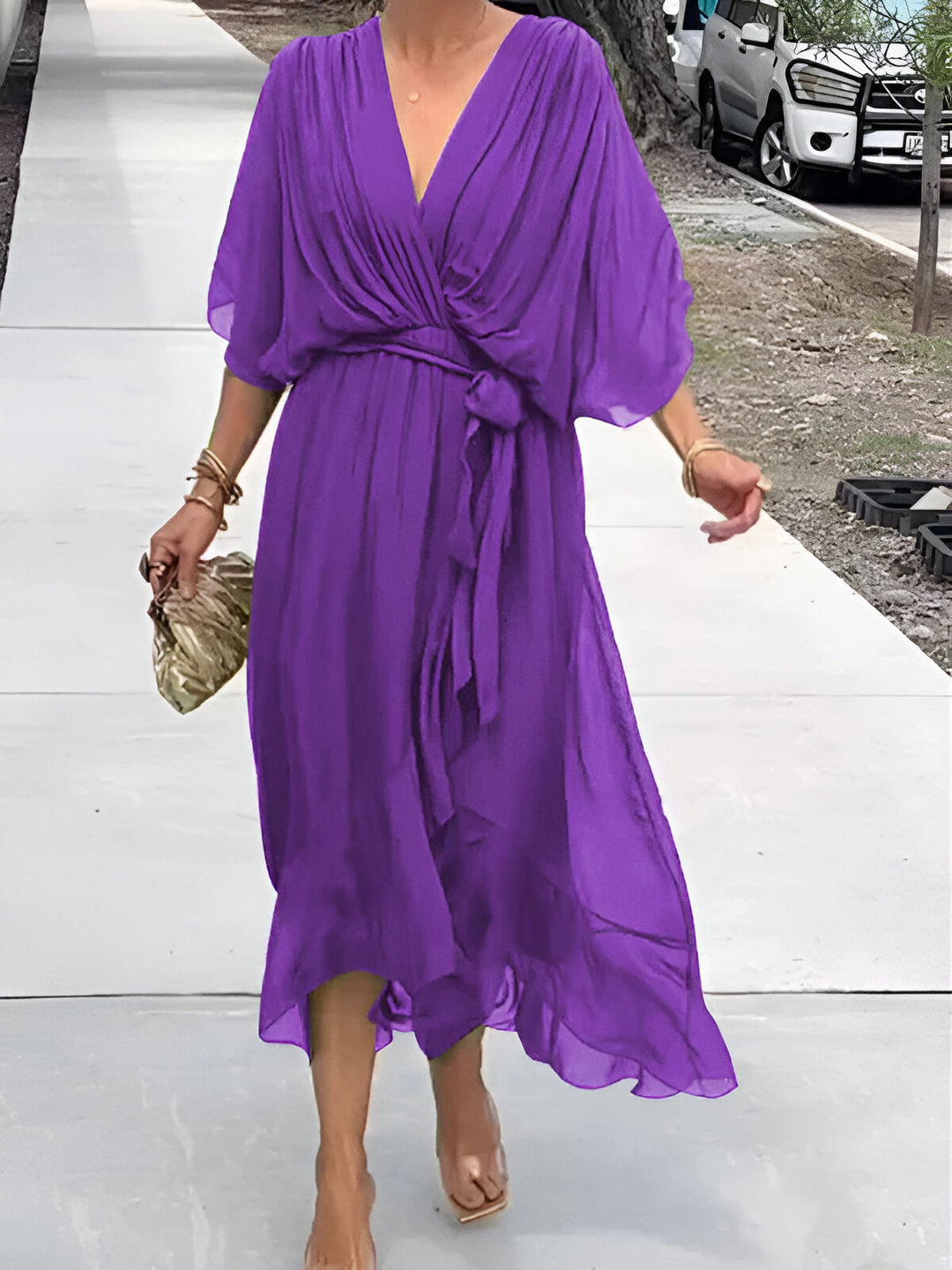 MONICA | ABITO IN CHIFFON CON SCOLLO A V