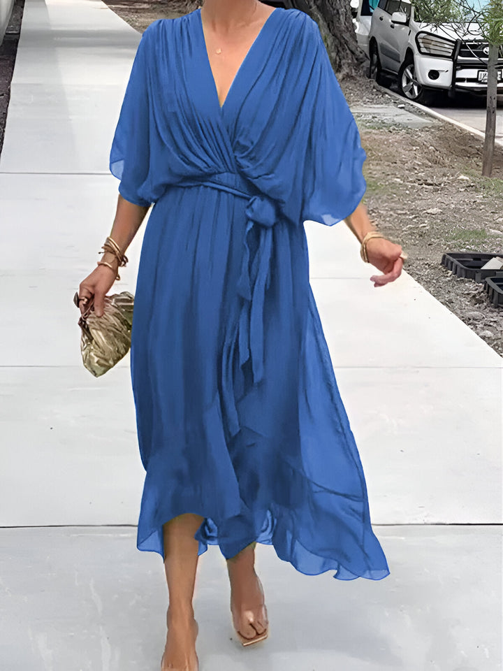 MONICA | ABITO IN CHIFFON CON SCOLLO A V