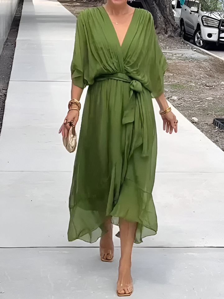 MONICA | ABITO IN CHIFFON CON SCOLLO A V