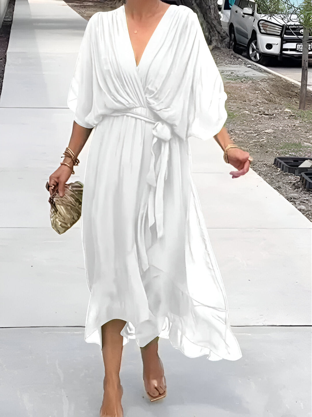 MONICA | ABITO IN CHIFFON CON SCOLLO A V
