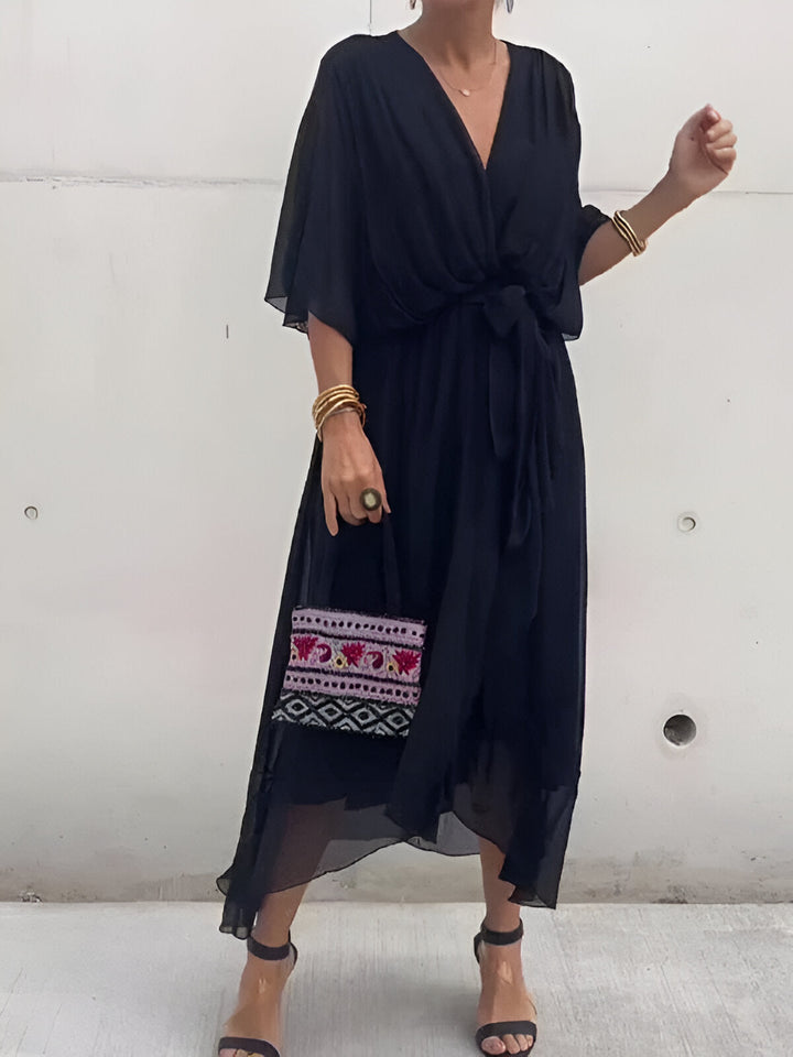 MONICA | ABITO IN CHIFFON CON SCOLLO A V