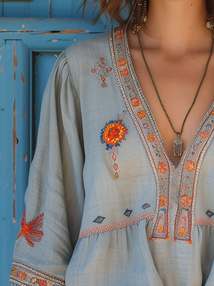 Sienna Blouse Femme Bohème – Broderie Authentique & Coupe Estivale Aérée