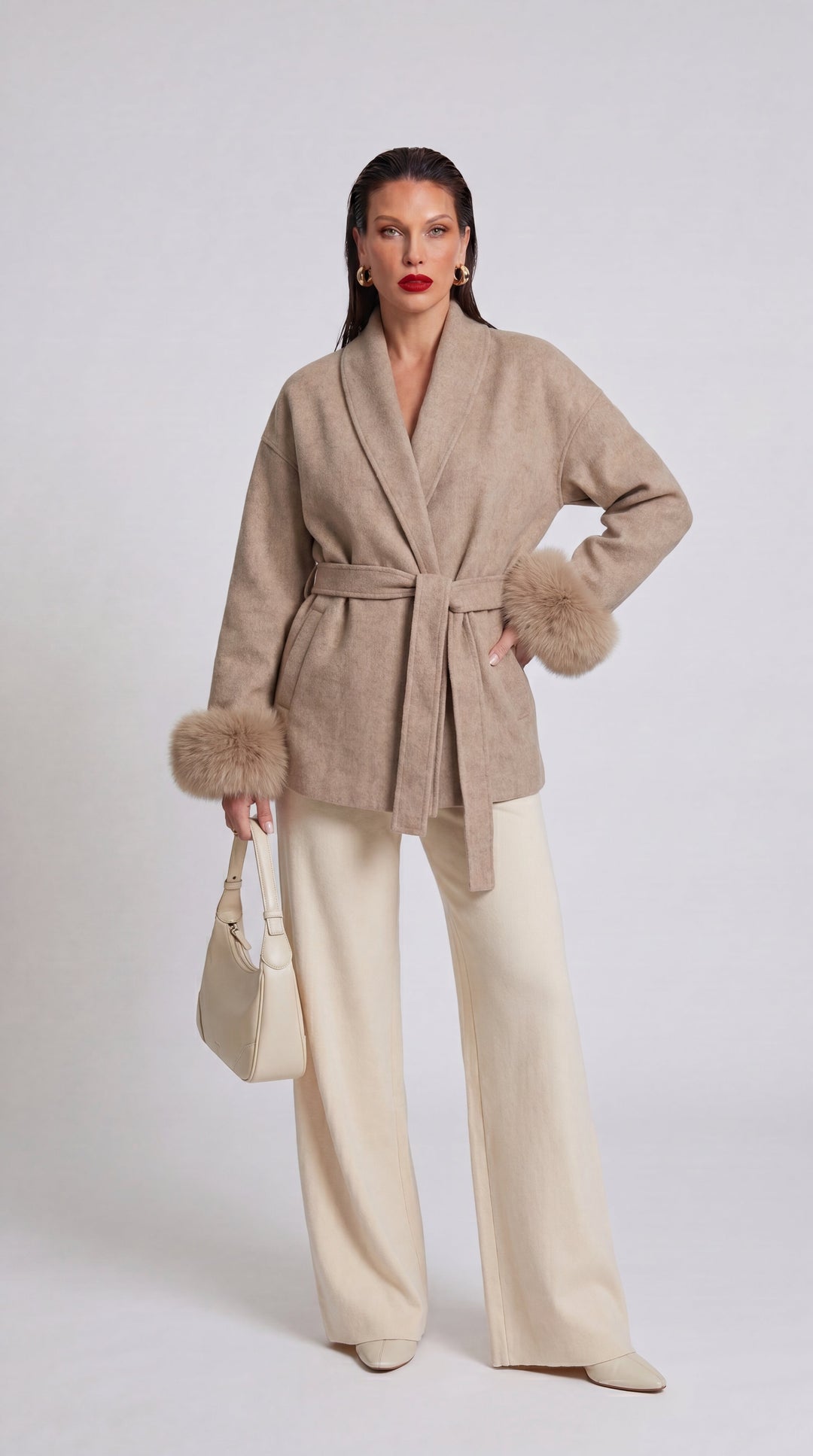 Elvira | Cappotto in Lana con Polsini in Pelliccia