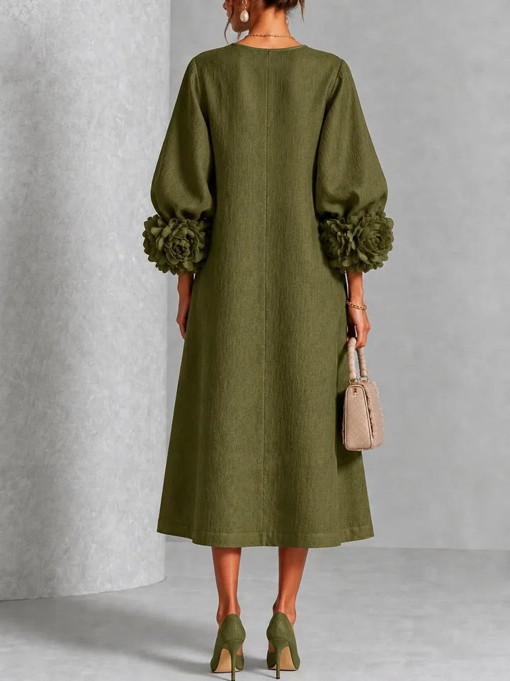 Ivana | Abito Midi con Maniche a Rose