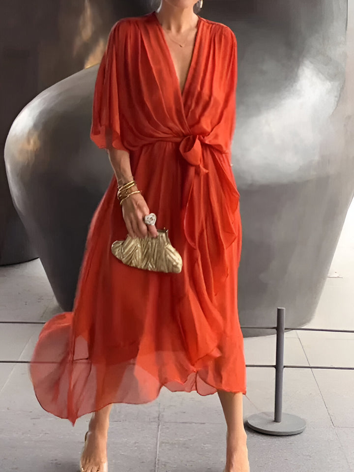 MONICA | ABITO IN CHIFFON CON SCOLLO A V