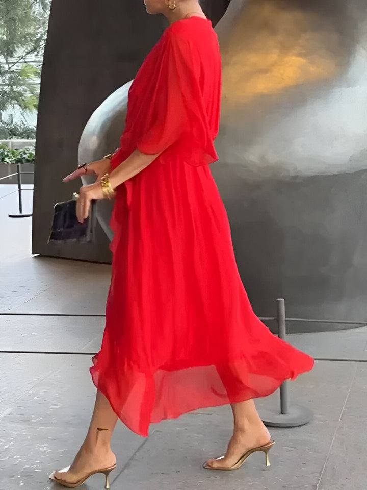 MONICA | ABITO IN CHIFFON CON SCOLLO A V