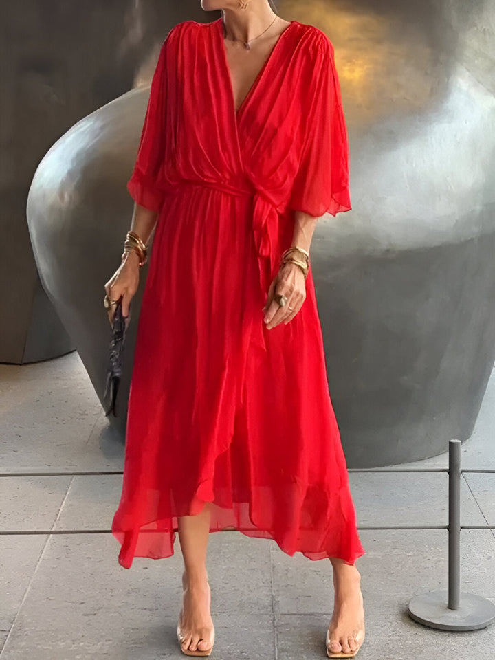 MONICA | ABITO IN CHIFFON CON SCOLLO A V