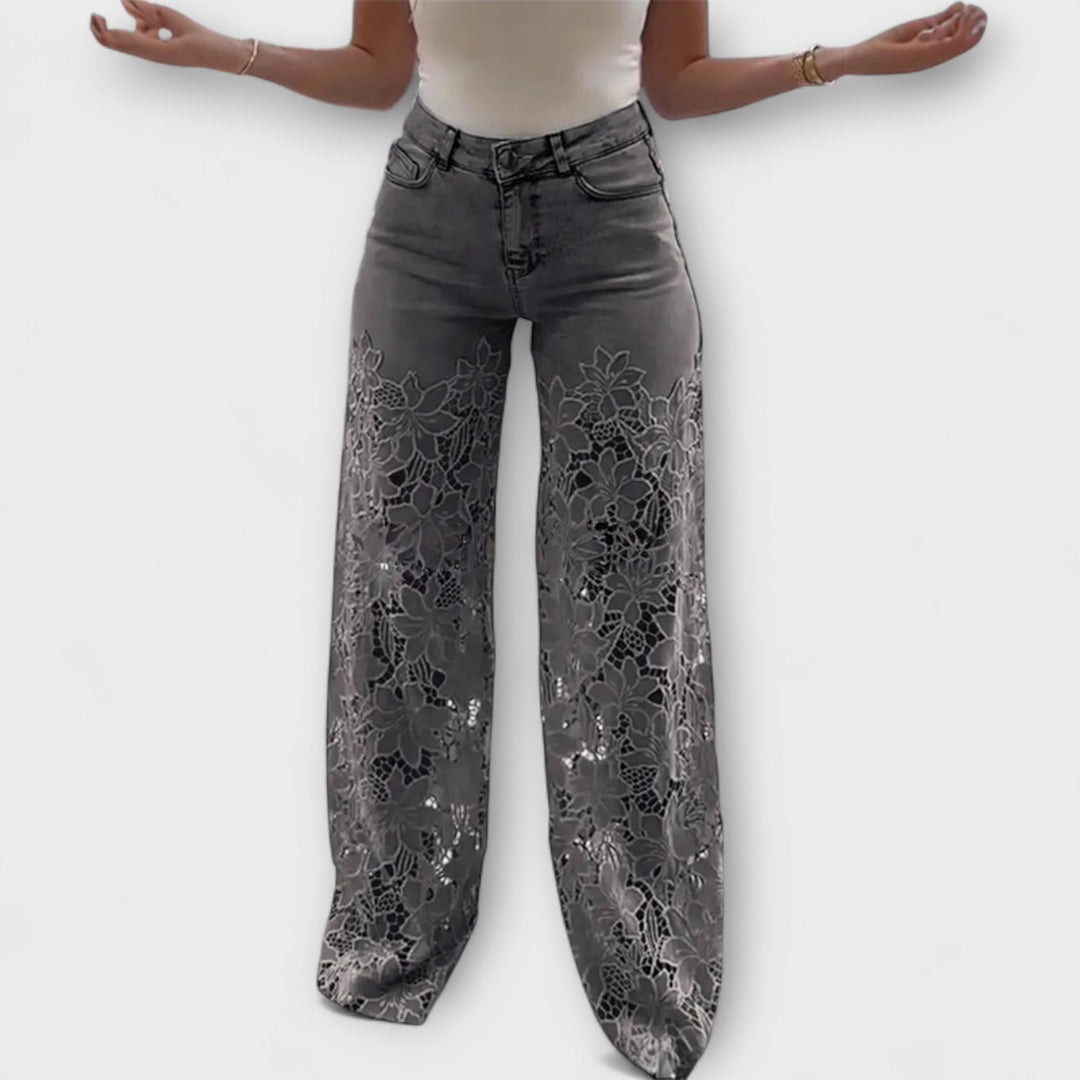 Virelle – Jeans con trasparenza floreale e gamba ampia