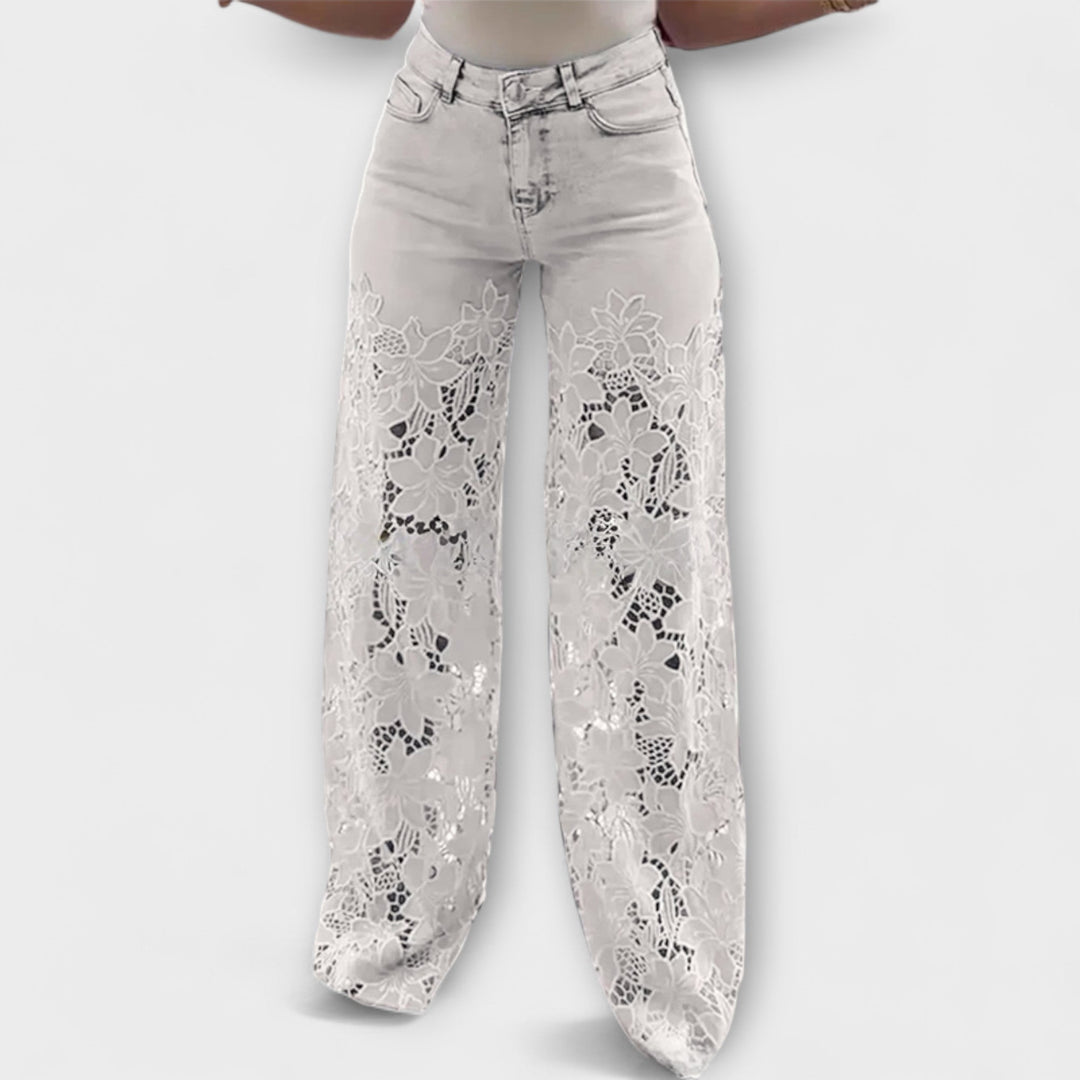 Virelle – Jeans con trasparenza floreale e gamba ampia