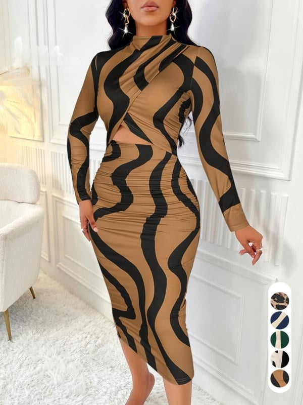 ARA™ - Abito Bodycon con Stampa Colorblock e Cut-Out per Primavera e Autunno